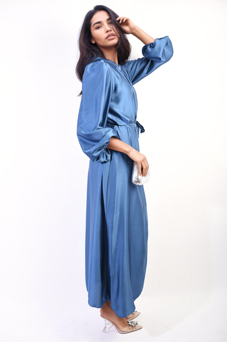 Long Sleeve High Neck Belted Maxi Dress by Moda