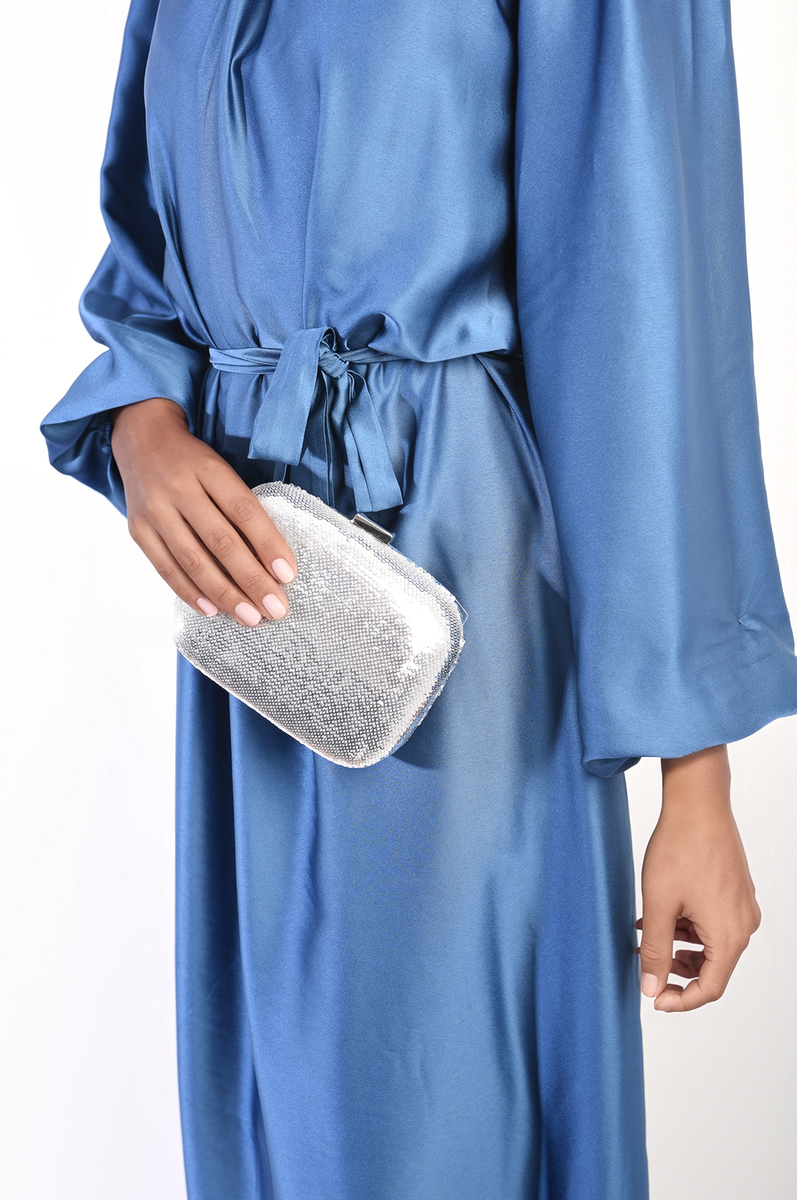 Long Sleeve High Neck Belted Maxi Dress by Moda