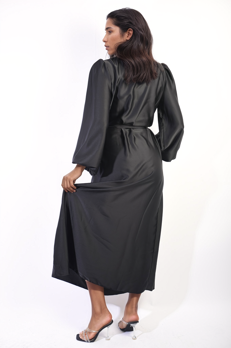 Long Sleeve High Neck Belted Maxi Dress by Moda