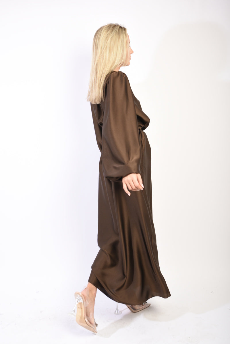Long Sleeve High Neck Belted Maxi Dress by Moda