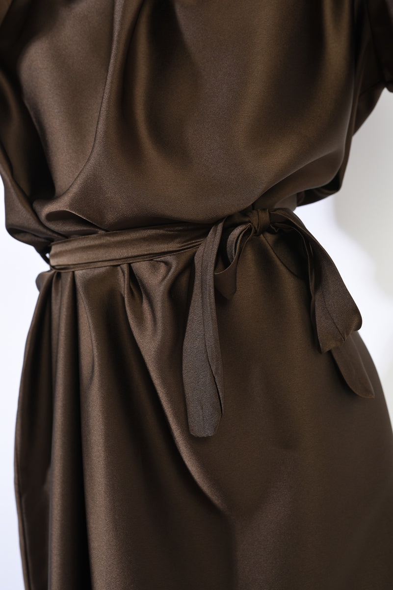 Long Sleeve High Neck Belted Maxi Dress by Moda