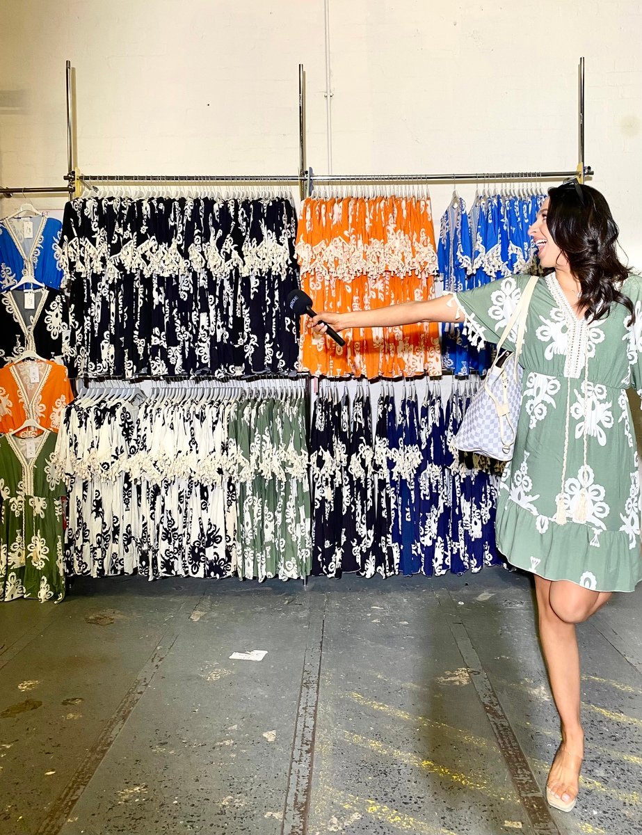 Printed V-Neck Short Sleeve Midi Dress with Tassel Detail by Moda