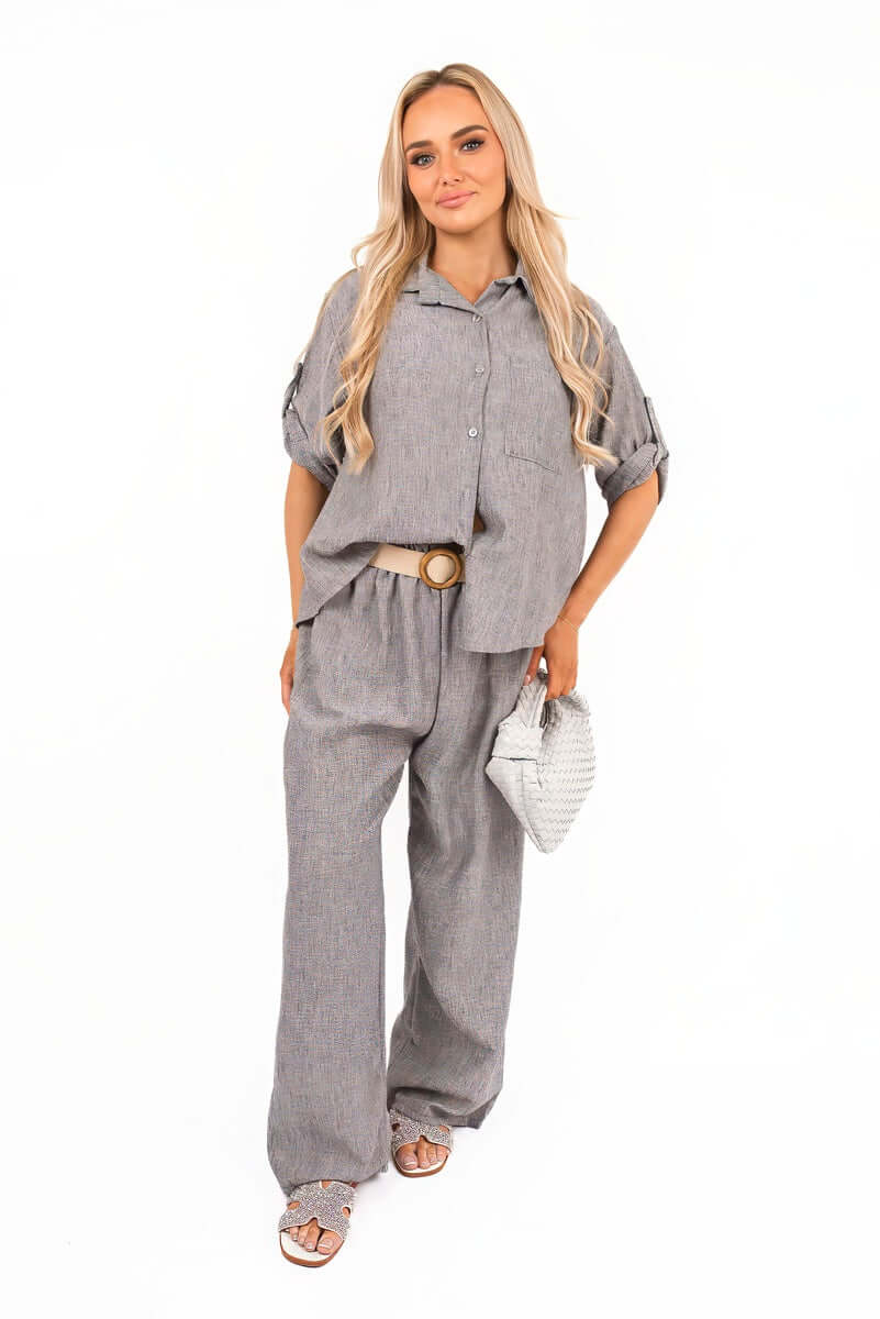 Rolled Sleeve Shirt and Trousers Co-ord Set with Belt by Moda