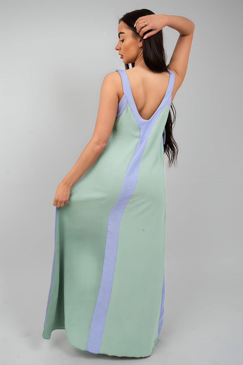 Two-Tone Sleeveless Cami Maxi Dress