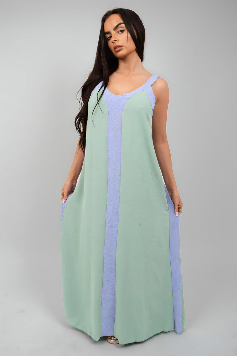 Two-Tone Sleeveless Cami Maxi Dress