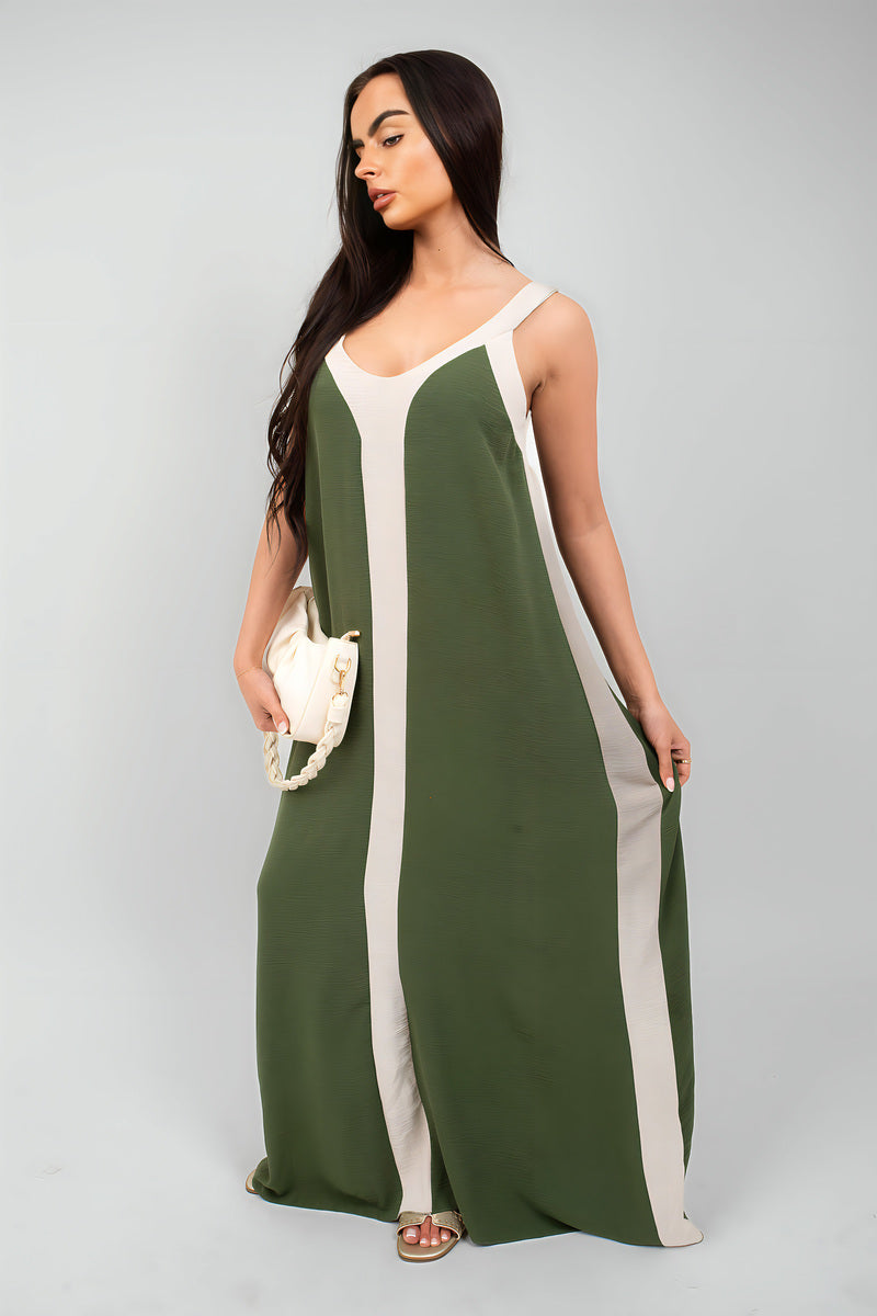 Two-Tone Sleeveless Cami Maxi Dress