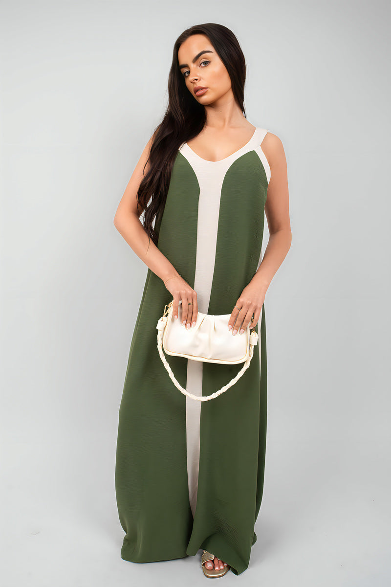 Two-Tone Sleeveless Cami Maxi Dress