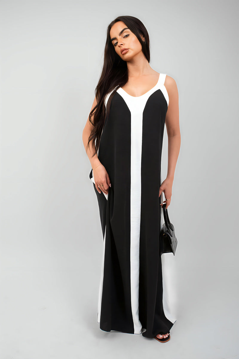 Two-Tone Sleeveless Cami Maxi Dress