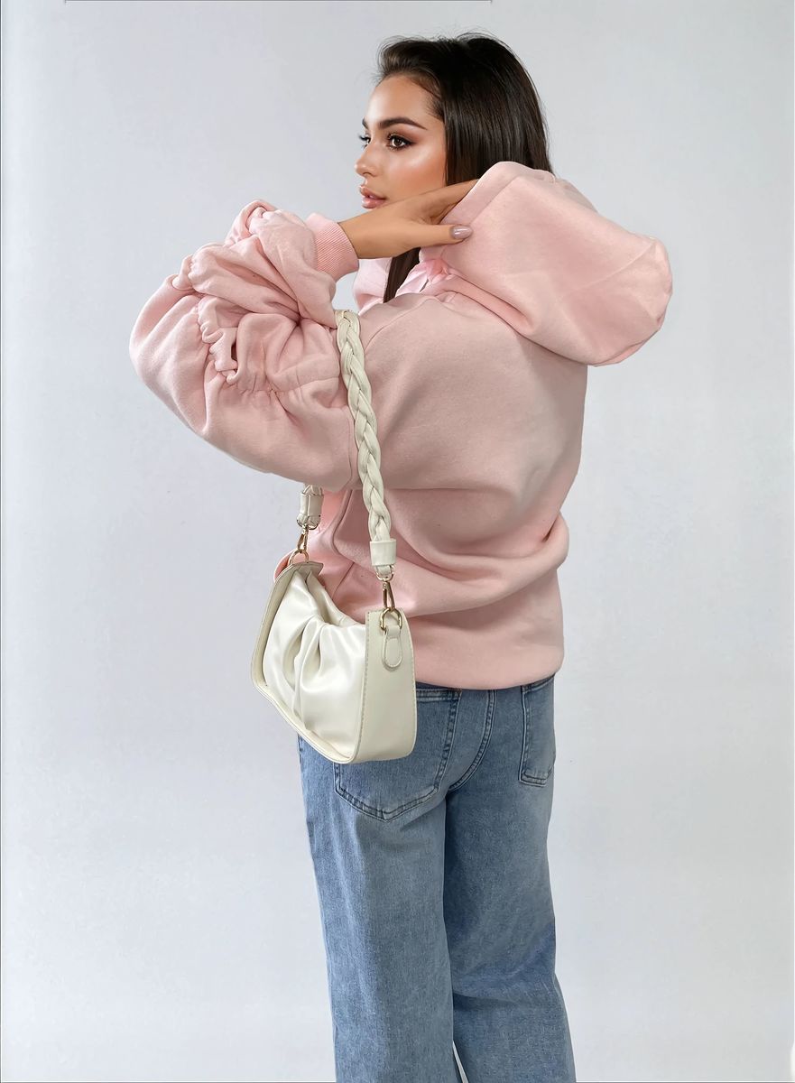 Ruched Sleeve Oversized Hoodie with Front Pouch Pocket