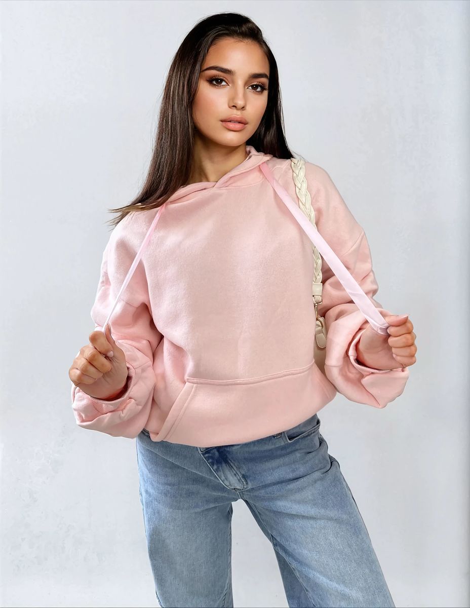 Ruched Sleeve Oversized Hoodie with Front Pouch Pocket