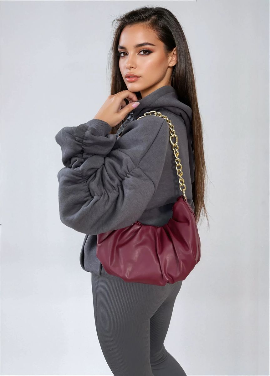 Ruched Sleeve Oversized Hoodie with Front Pouch Pocket