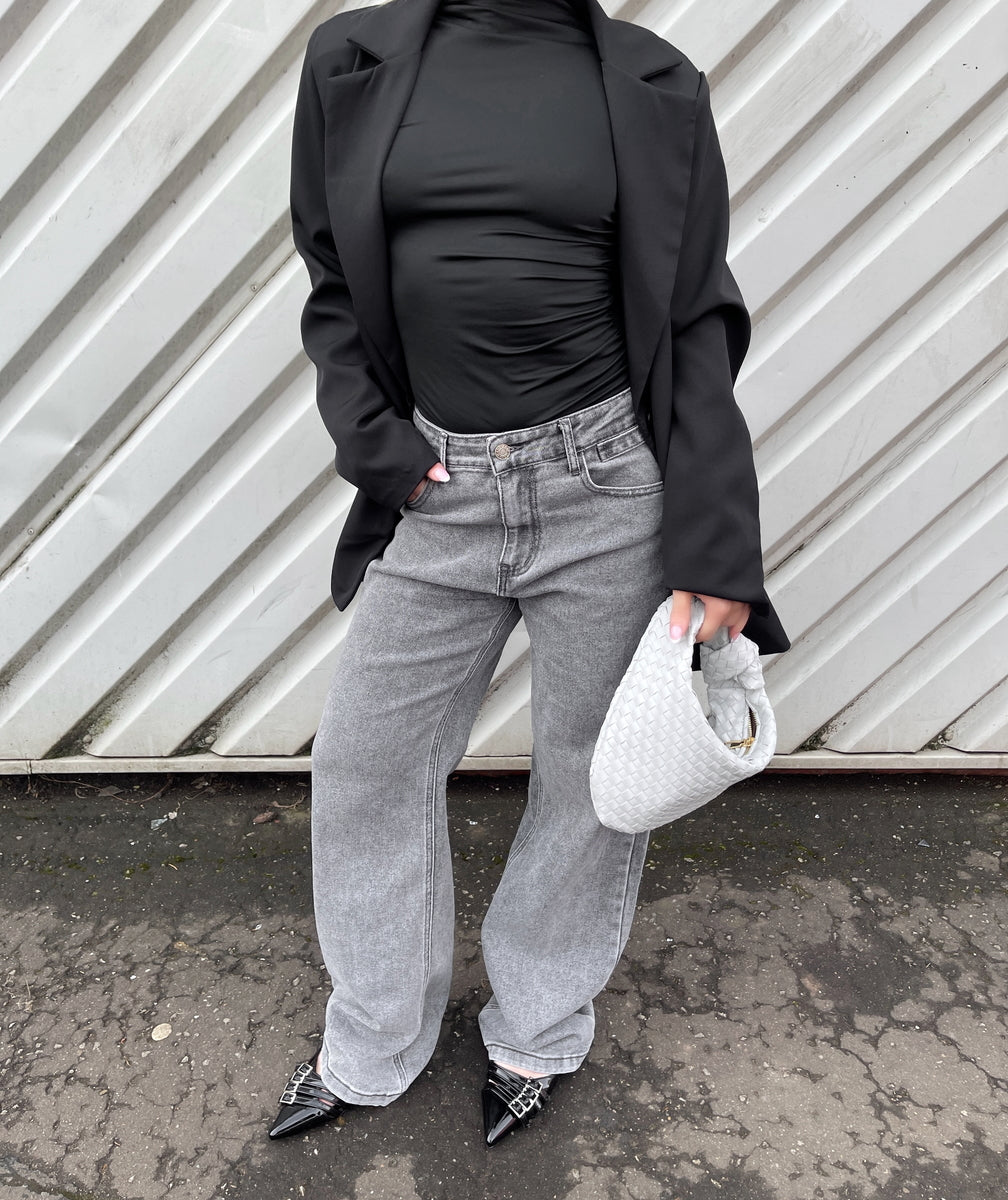 Ruched High Neck Flare Long Sleeve Top