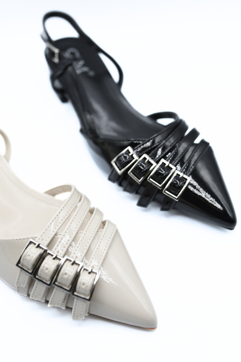 Strappy Buckle Detail Slingback Low Heel Sandals