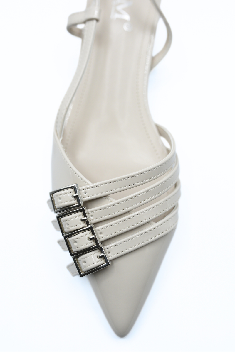Strappy Buckle Detail Slingback Low Heel Sandals