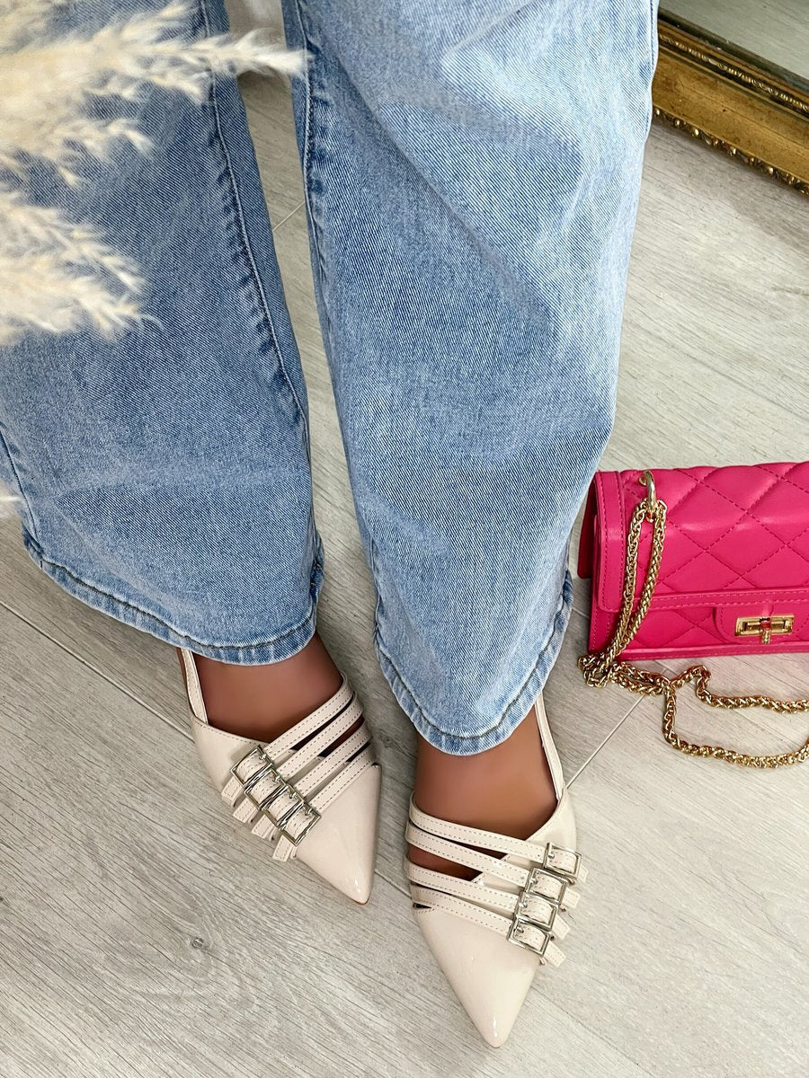 Strappy Buckle Detail Slingback Low Heel Sandals