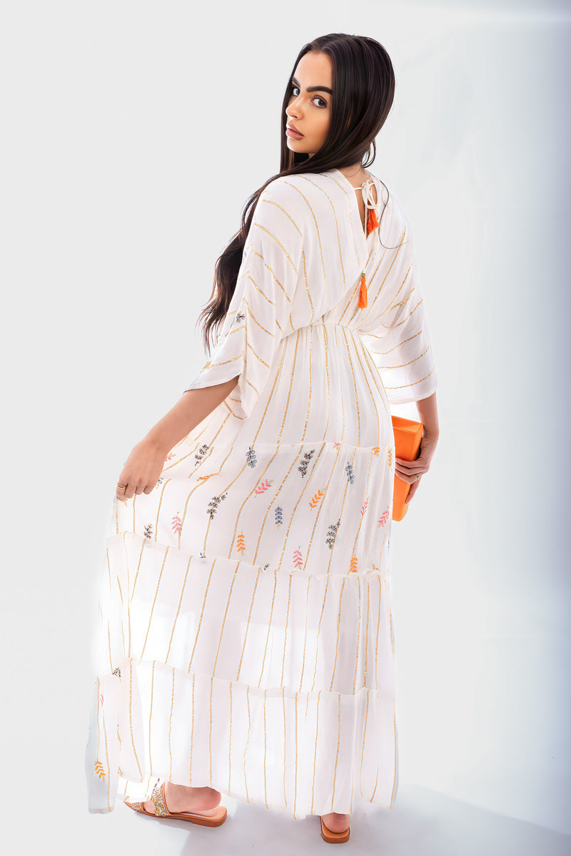 V-Neck Tassel Printed Detail Maxi Dress