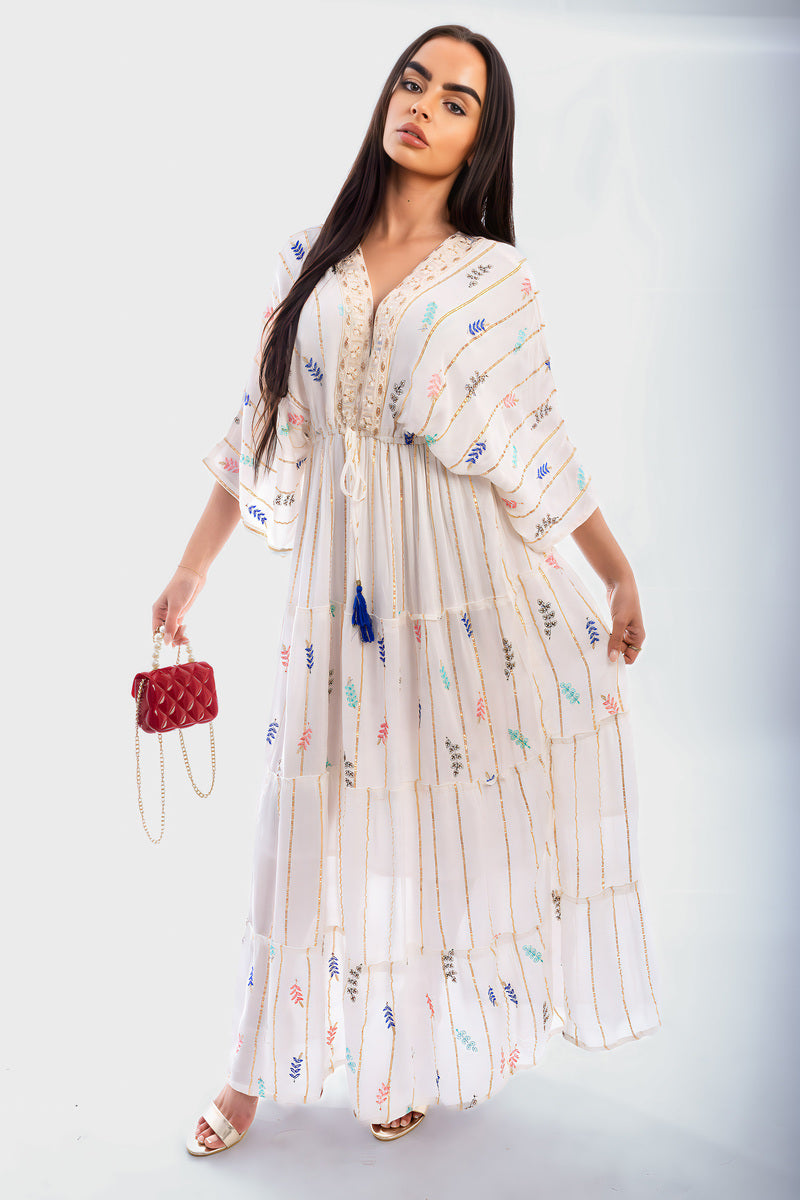 V-Neck Tassel Printed Detail Maxi Dress