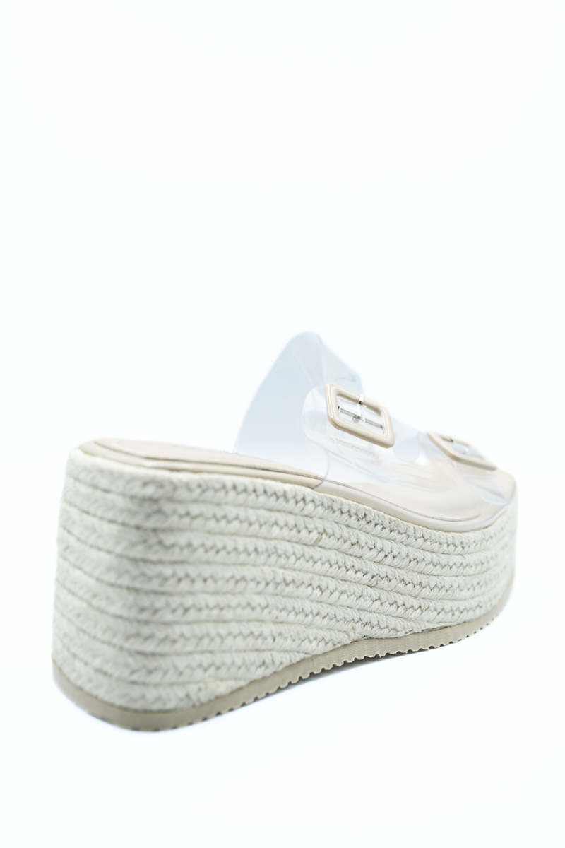 Double Buckle Transparent Straps Slip On Wedge Heels