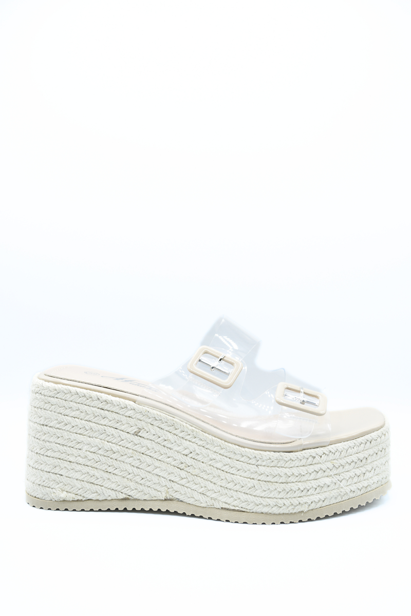 Double Buckle Transparent Straps Slip On Wedge Heels