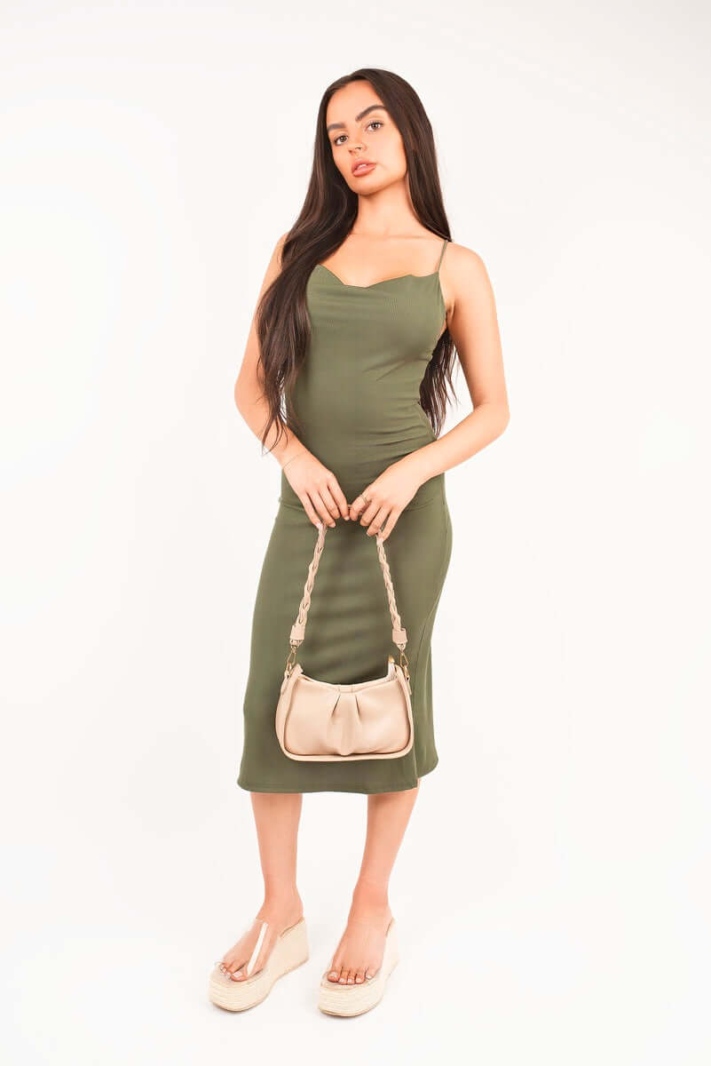 Spaghetti Strap Bodycon Midi Dress by Moda