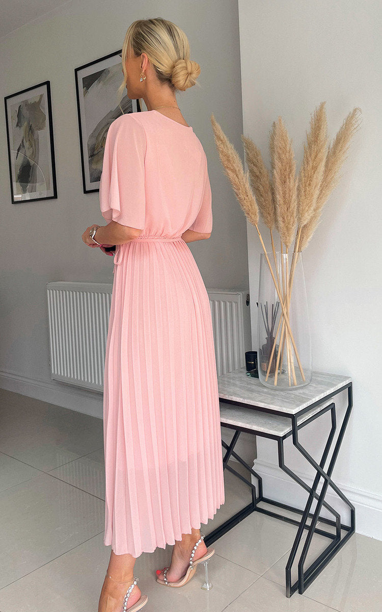 Pleated Wrap Front Maxi Dress by Moda