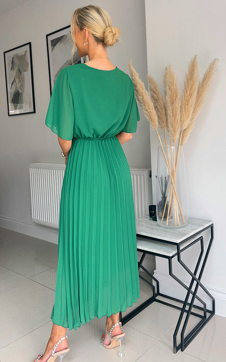 Pleated Wrap Front Maxi Dress by Moda