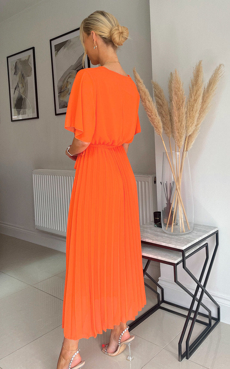 Pleated Wrap Front Maxi Dress by Moda