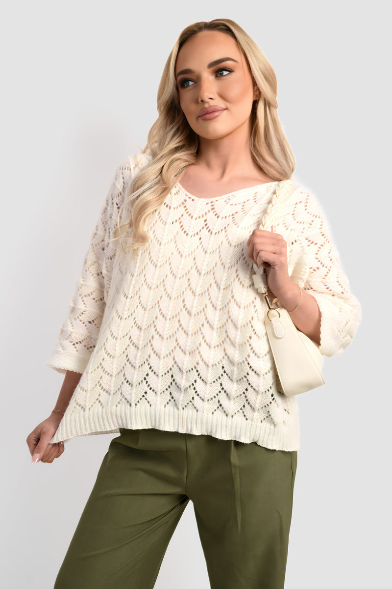 Half Sleeve Chunky Cable Knit Jumper