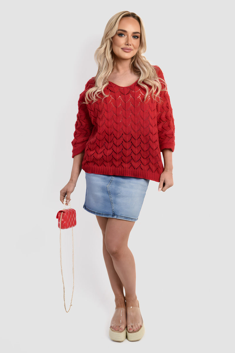 Half Sleeve Chunky Cable Knit Jumper