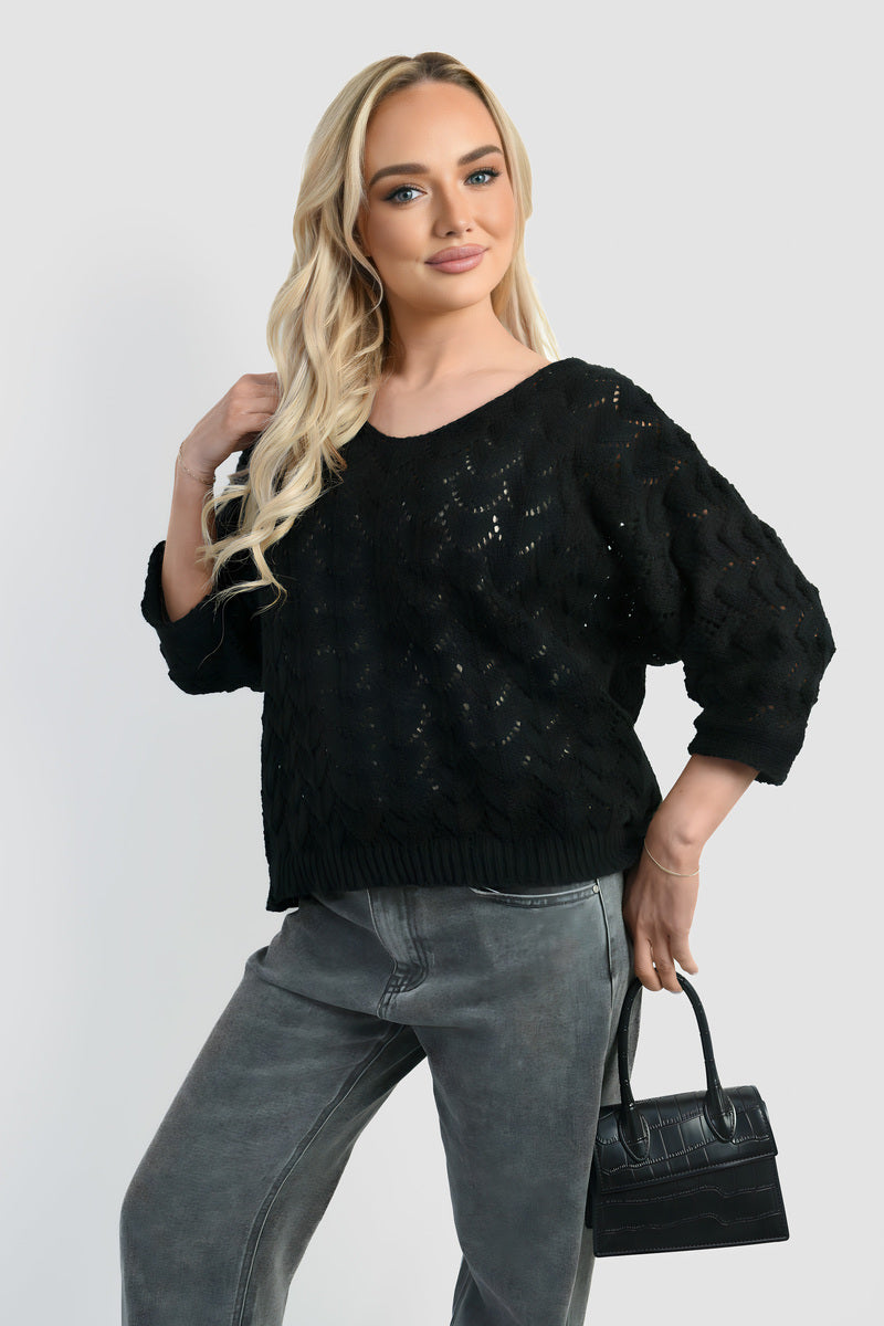 Half Sleeve Chunky Cable Knit Jumper