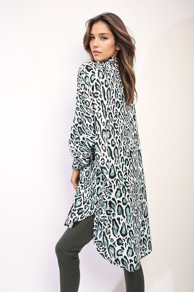 Oversized Long Sleeve Leopard Print Shirt Dress by Moda