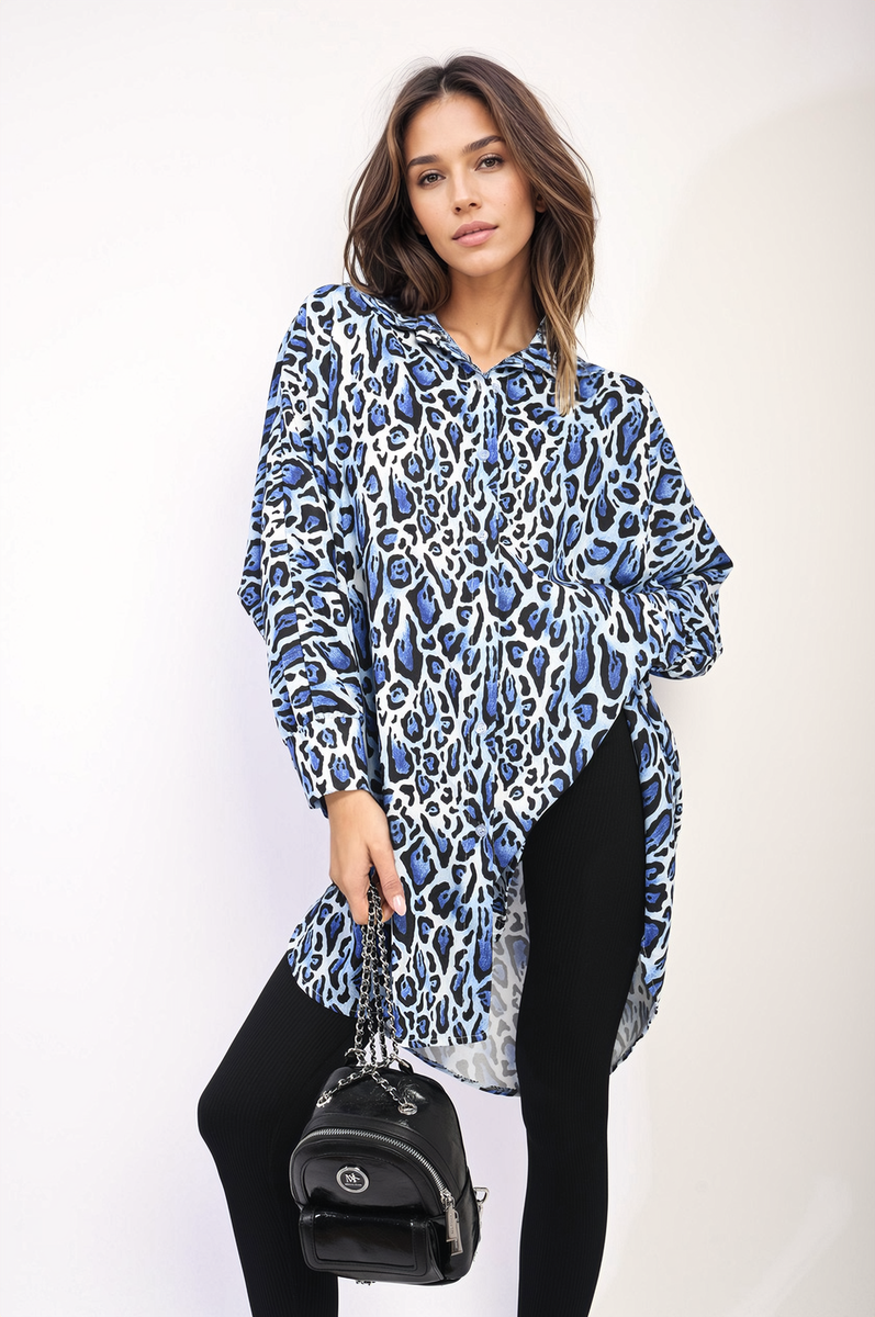 Oversized Long Sleeve Leopard Print Shirt Dress by Moda