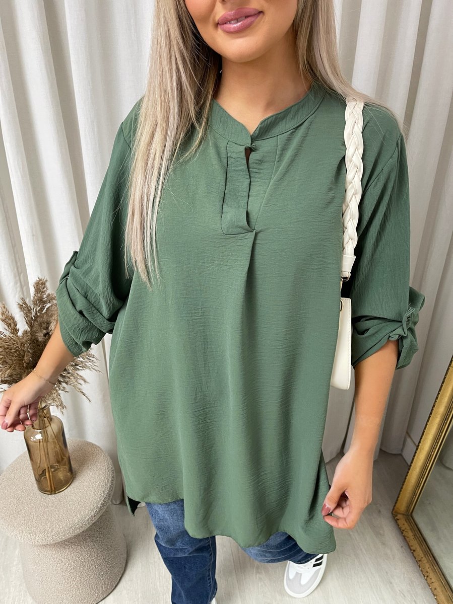 Long Back Roll Up Sleeve Loose Fit Top