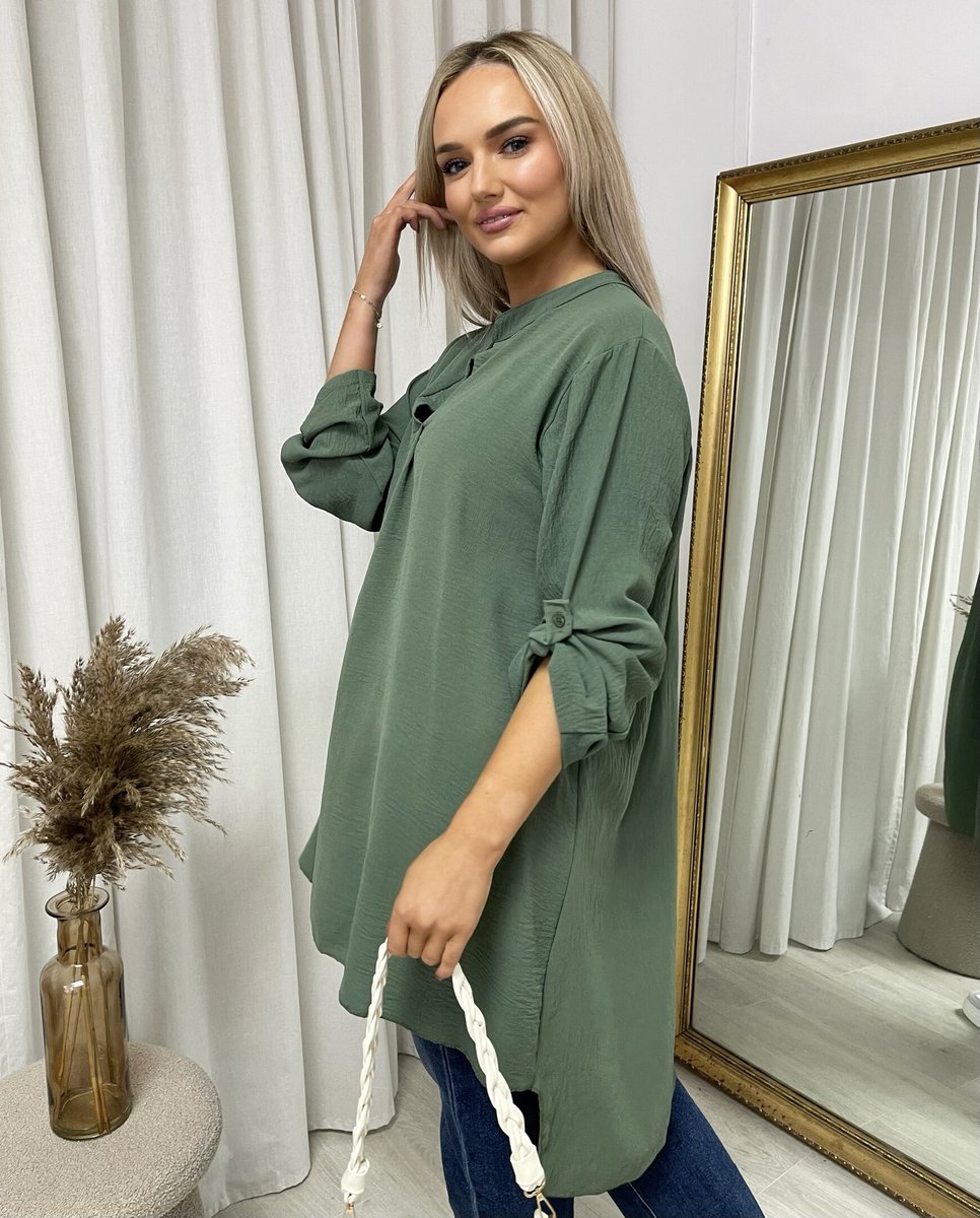 Long Back Roll Up Sleeve Loose Fit Top