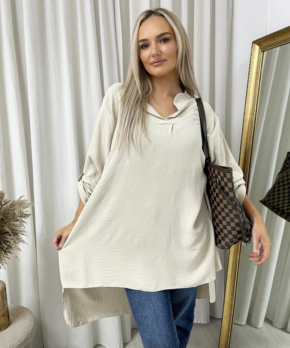 Long Back Roll Up Sleeve Loose Fit Top