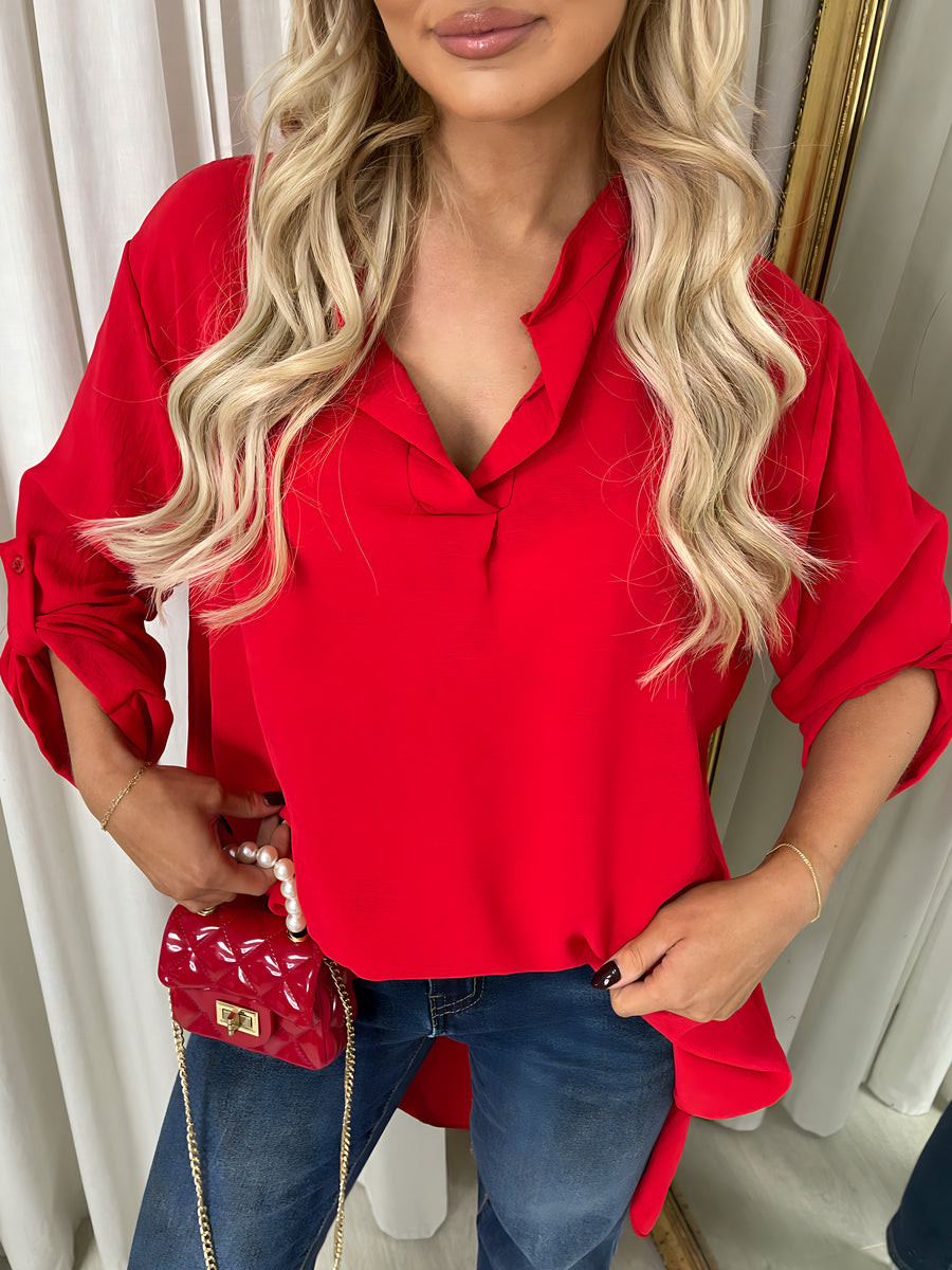Long Back Roll Up Sleeve Loose Fit Top