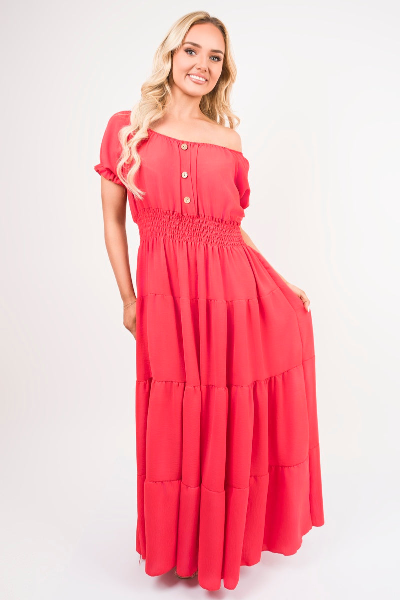 Smocked Waist Tiered Midi Dress