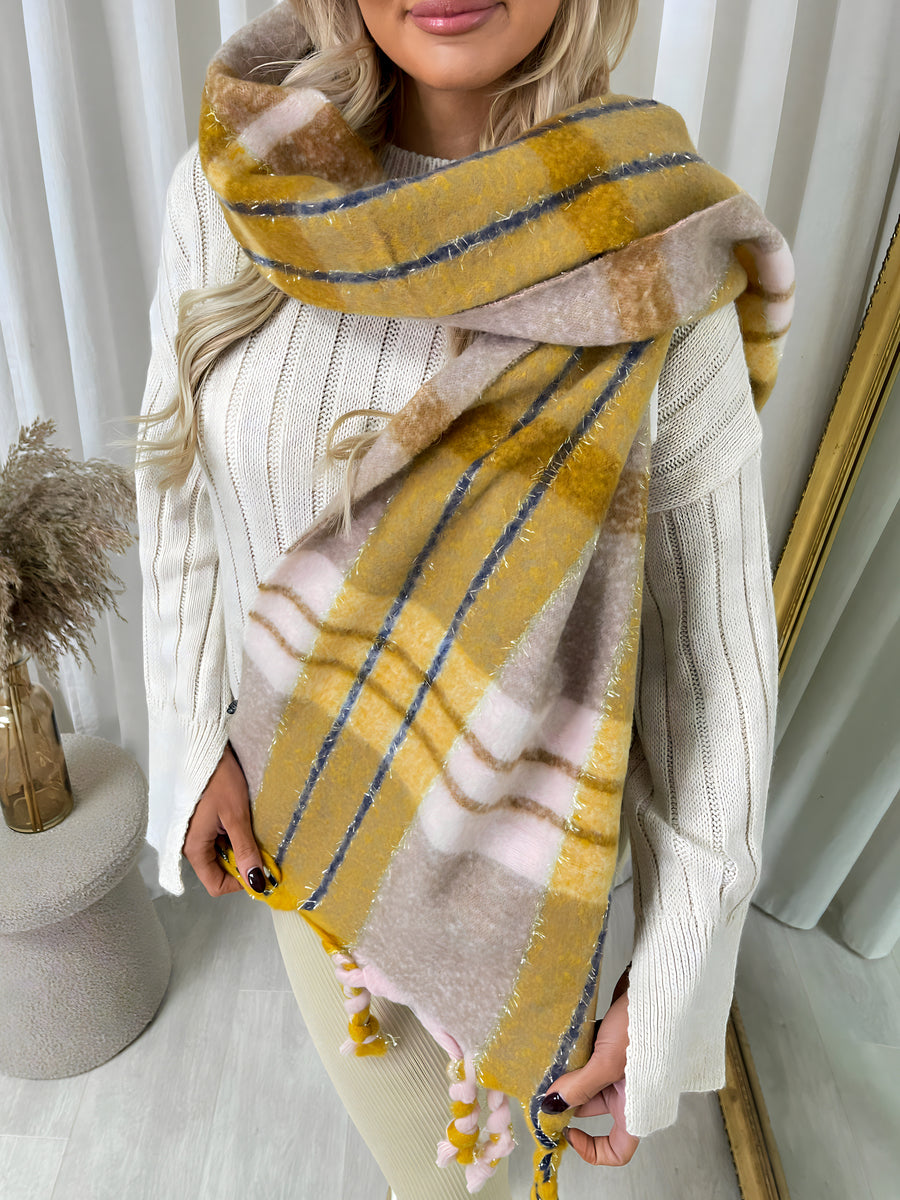 Long Chunky Scarf with Thick Twist Braid Tassel
