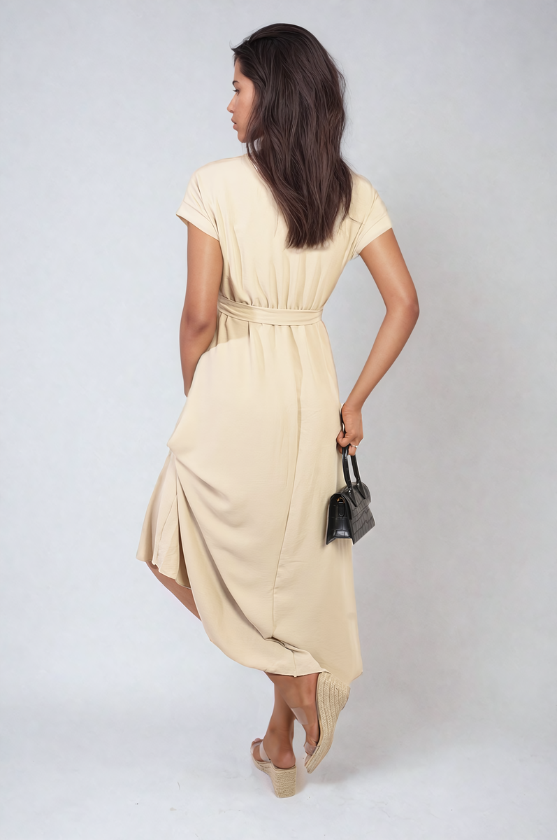 Wrap Tie Waist Short Sleeve Midi Dress by Moda