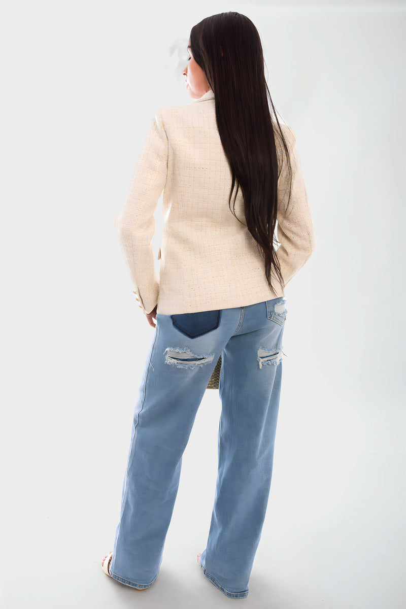 Double Breasted Long Sleeve Button Blazer Jacket