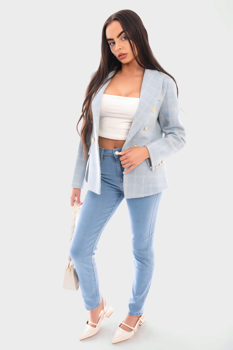 Double Breasted Long Sleeve Button Blazer Jacket