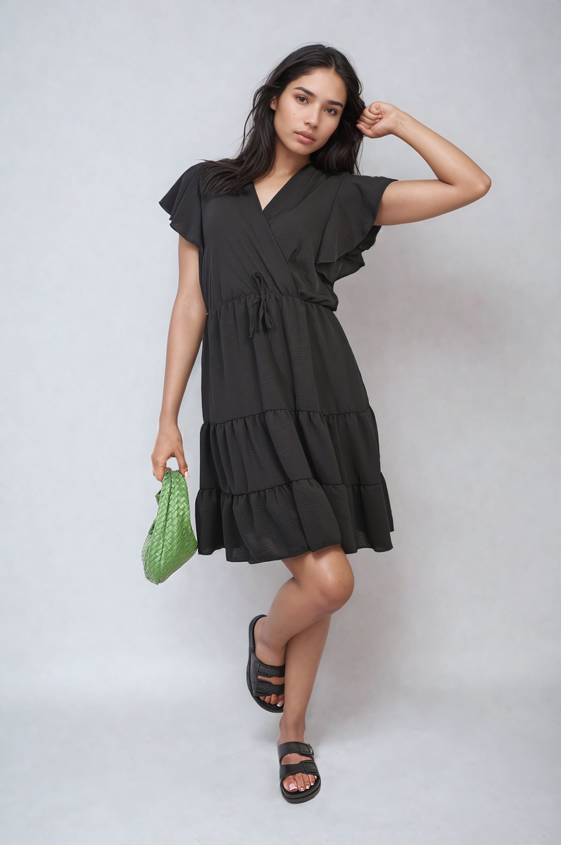 Ruffle Sleeve Tiered Mini Dress