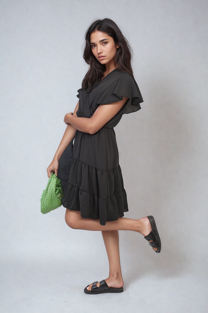 Ruffle Sleeve Tiered Mini Dress