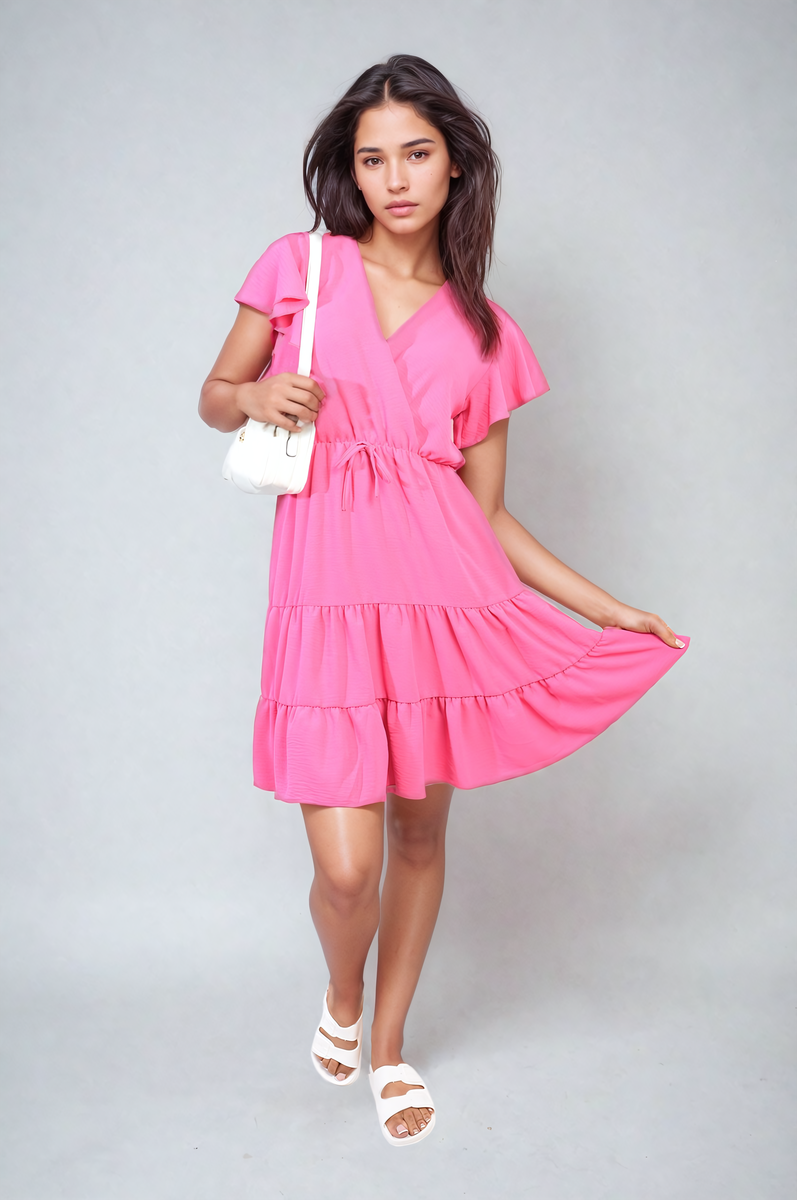 Ruffle Sleeve Tiered Mini Dress