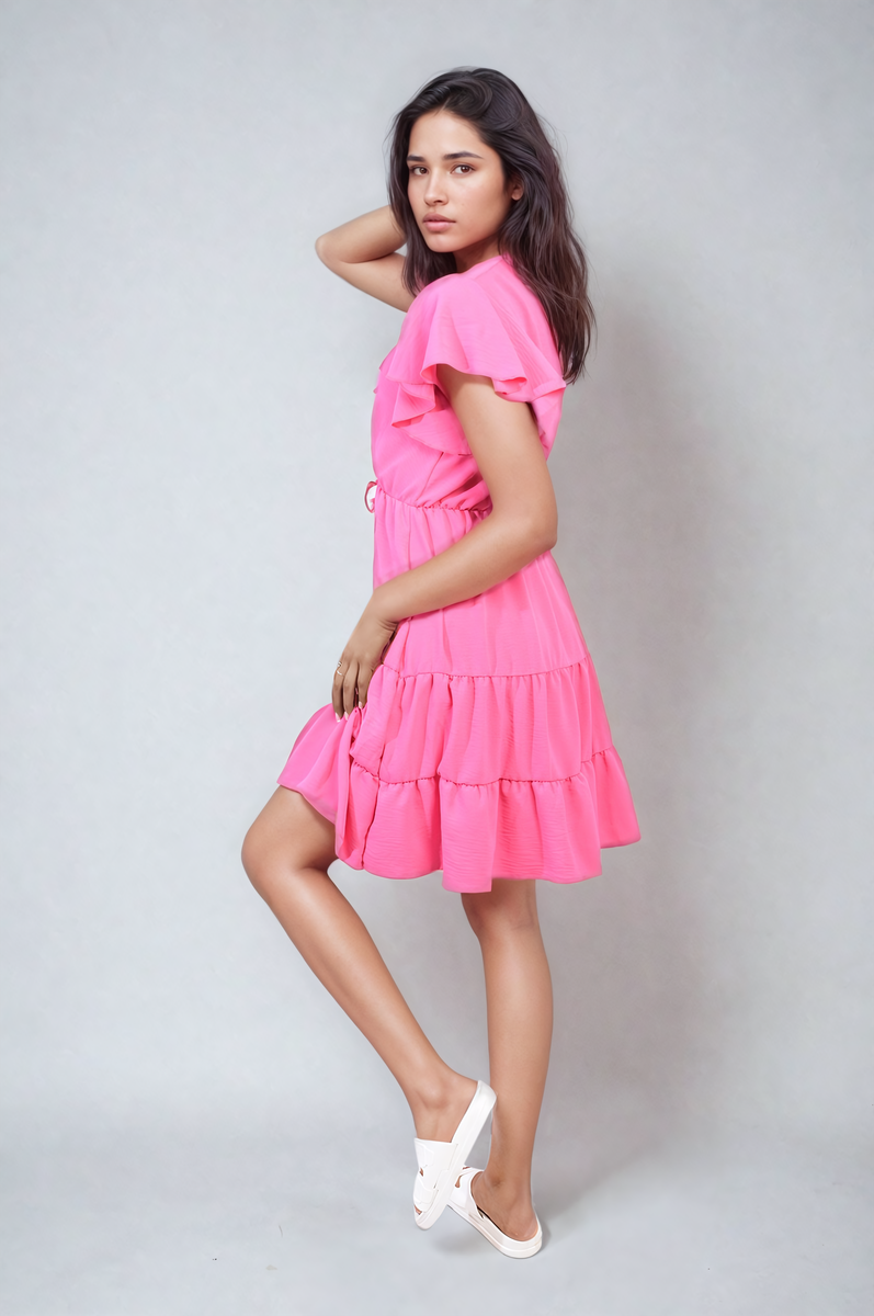 Ruffle Sleeve Tiered Mini Dress by Moda