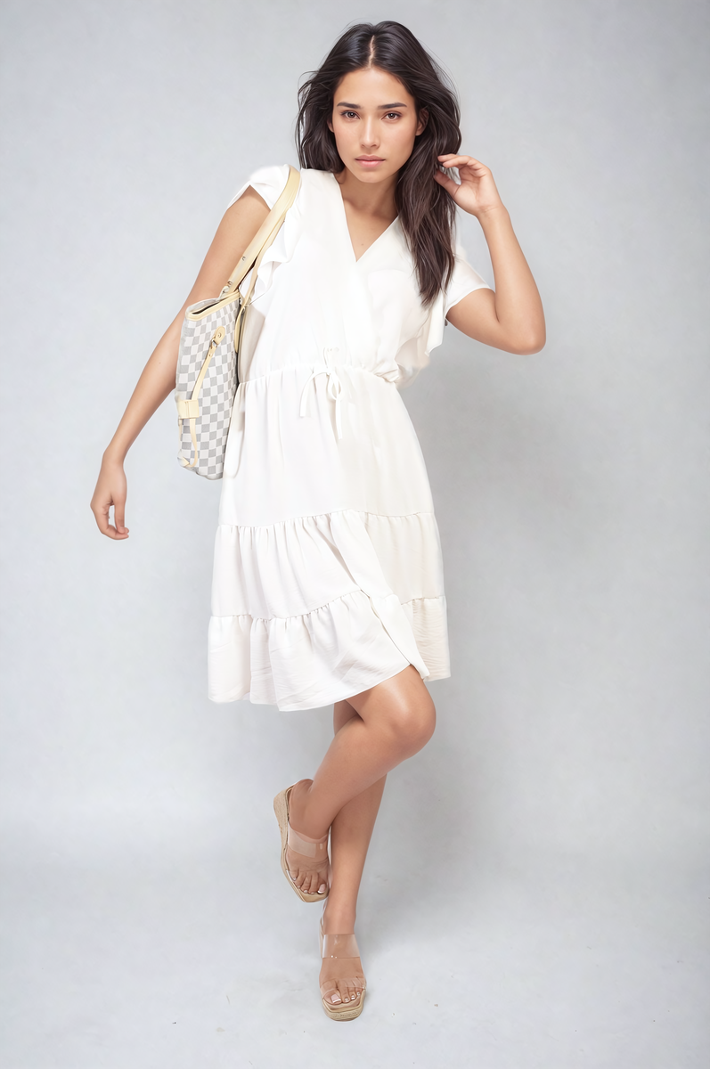 Ruffle Sleeve Tiered Mini Dress by Moda
