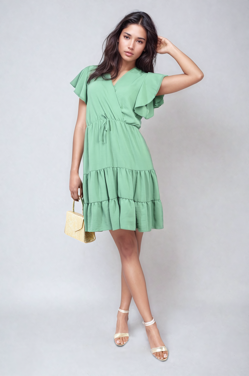 Ruffle Sleeve Tiered Mini Dress by Moda