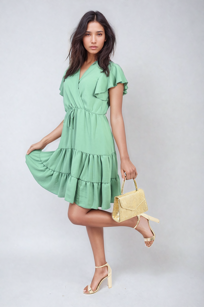 Ruffle Sleeve Tiered Mini Dress by Moda