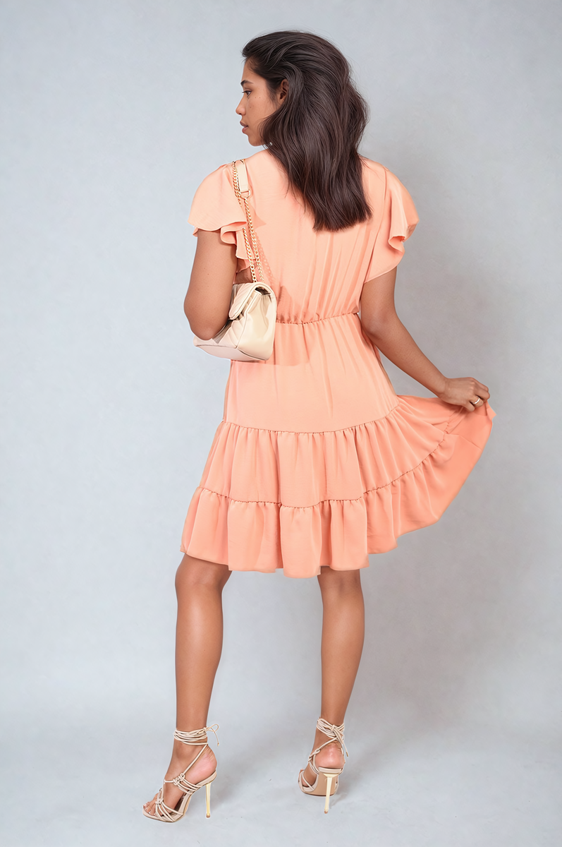 Ruffle Sleeve Tiered Mini Dress by Moda