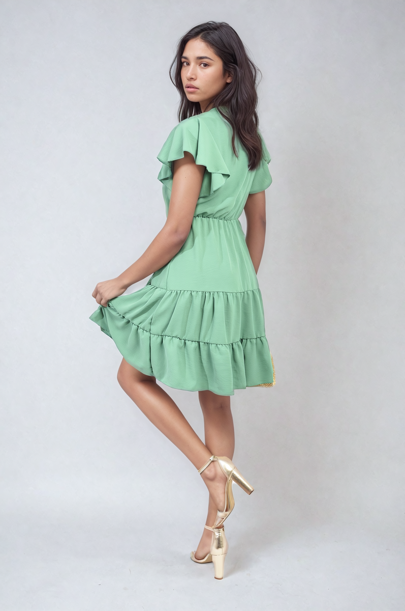 Ruffle Sleeve Tiered Mini Dress by Moda